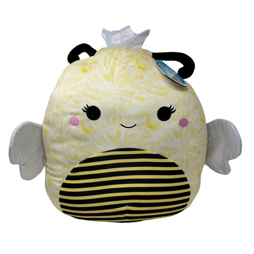 Squishmallows Yellow Bee Plush with Black Striped Belly and Pink Cheeks
